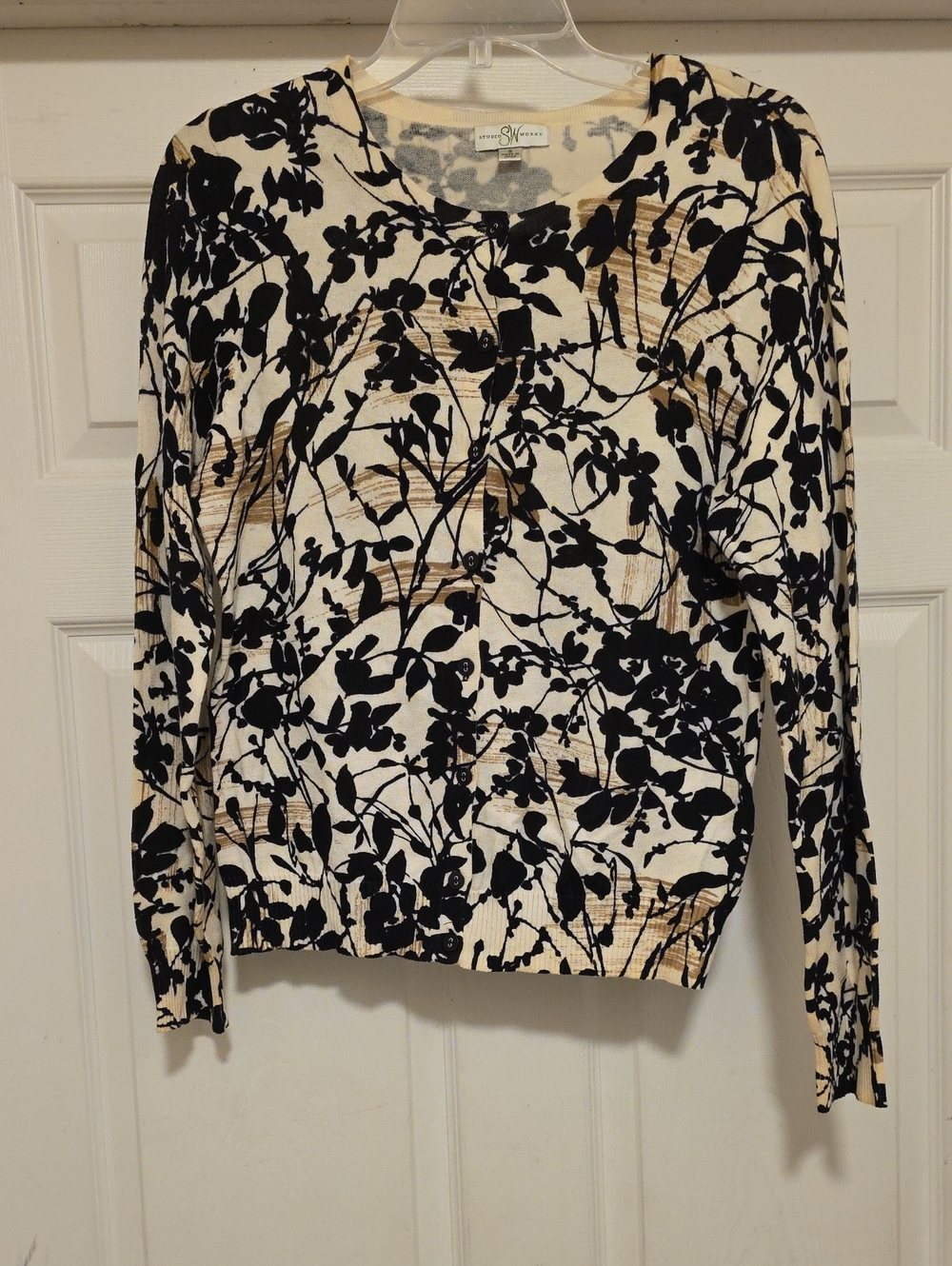 Studio Works Black and Cream Floral Button-Front Top